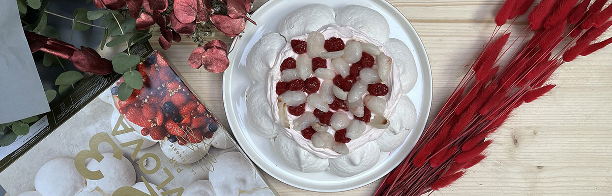 Pavlova rose, litchi et framboise